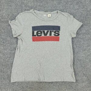 Levi's Shirt Women's Medium Gray Spell Out Graphic Tee Short Sleeve Top Adult M